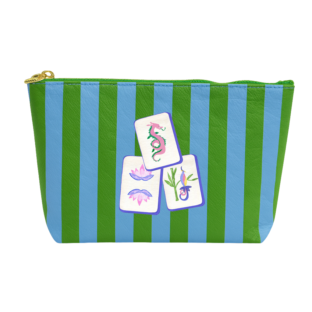 Mahjong Bag Preppy tile bag | Crinkle green & blue stripe