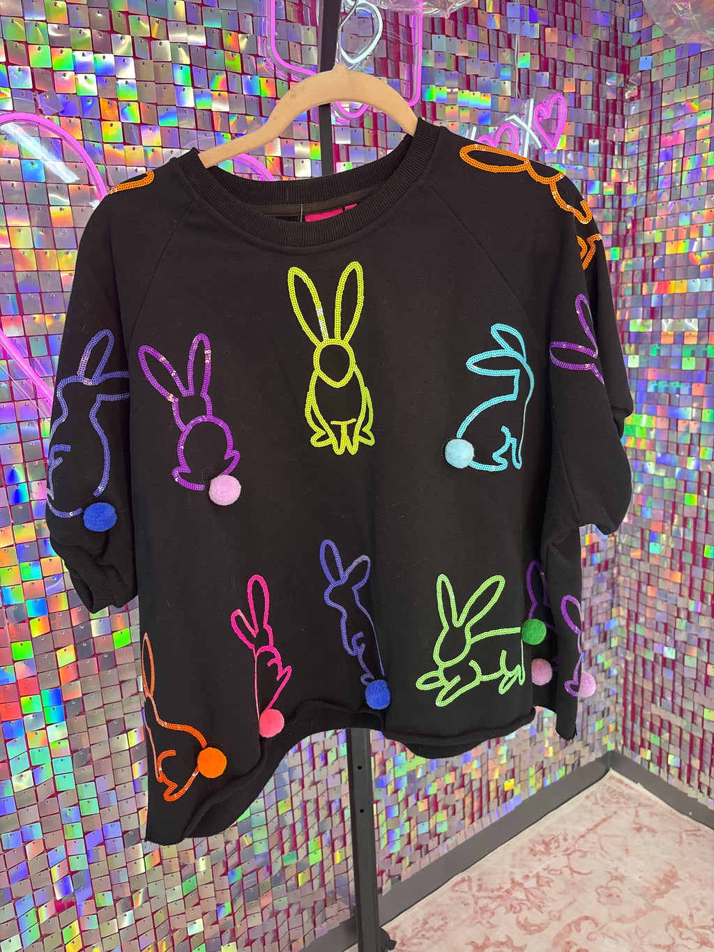 Queen of Sparkles QOS NWT Black Bunnies Shirt XL