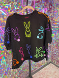 Queen of Sparkles QOS NWT Black Bunnies Shirt XL