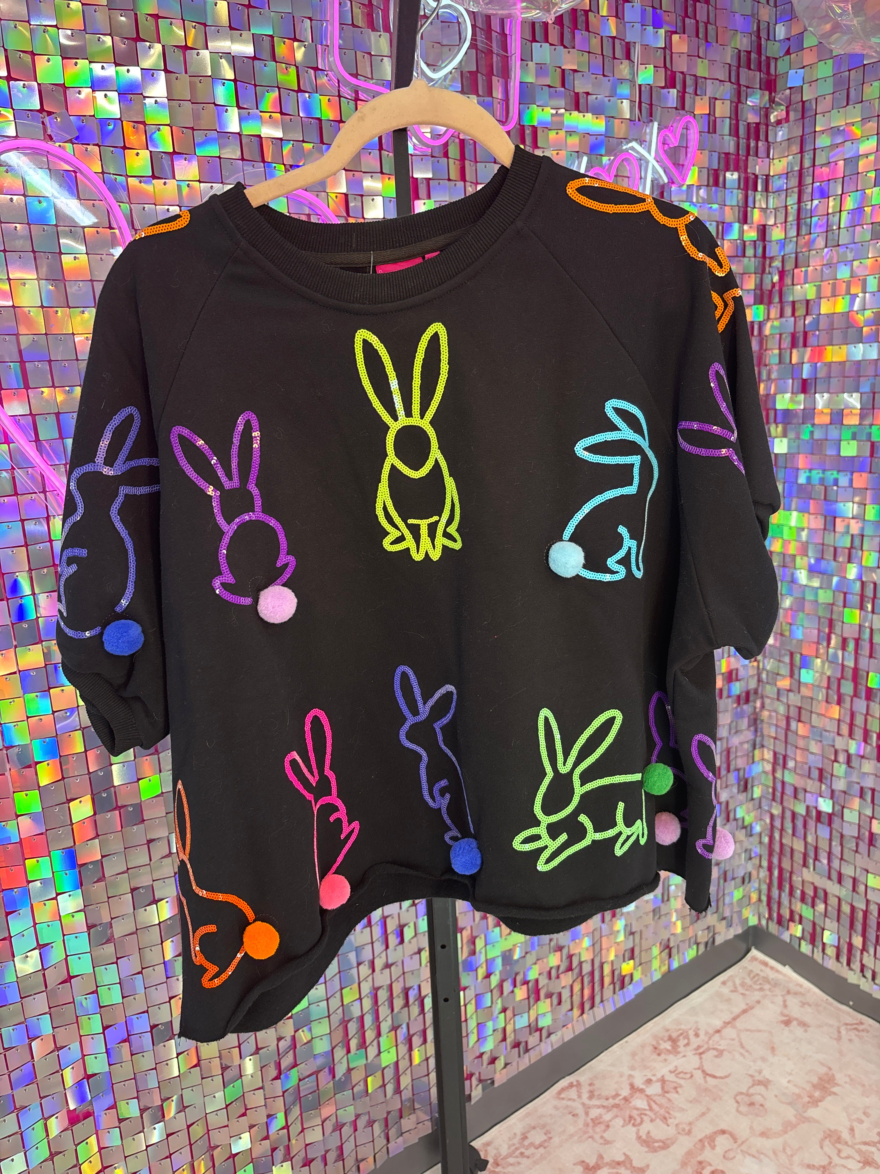 Queen of Sparkles QOS NWT Black Bunnies Shirt XL