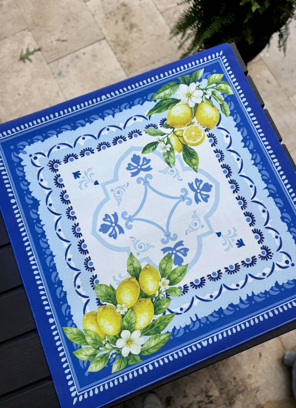 Amalfi Coast Mahjong Mat | Lemon Italy Mediterranean: 31.5” x 31.5” / Limoncello Tile