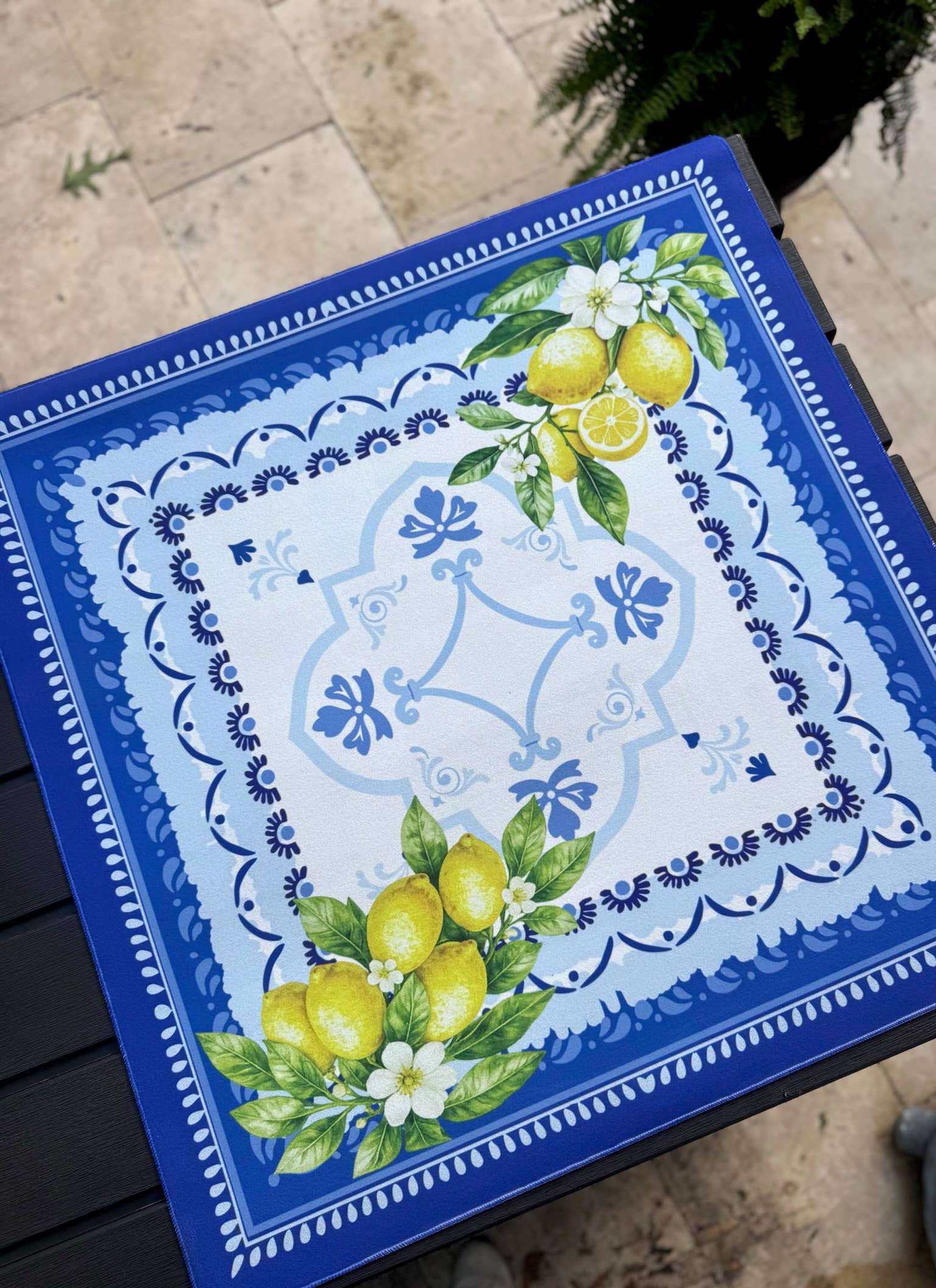 Amalfi Coast Mahjong Mat | Lemon Italy Mediterranean: 31.5” x 31.5” / Limoncello Tile
