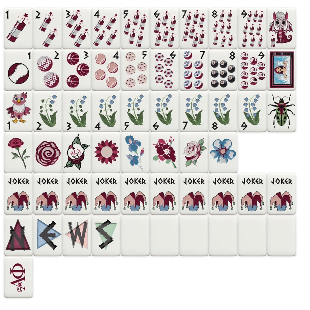 Mahjong Sisterhood Alpha Phi Bid Day Bundle- Mahjong Tiles, Mat, and Shufflers