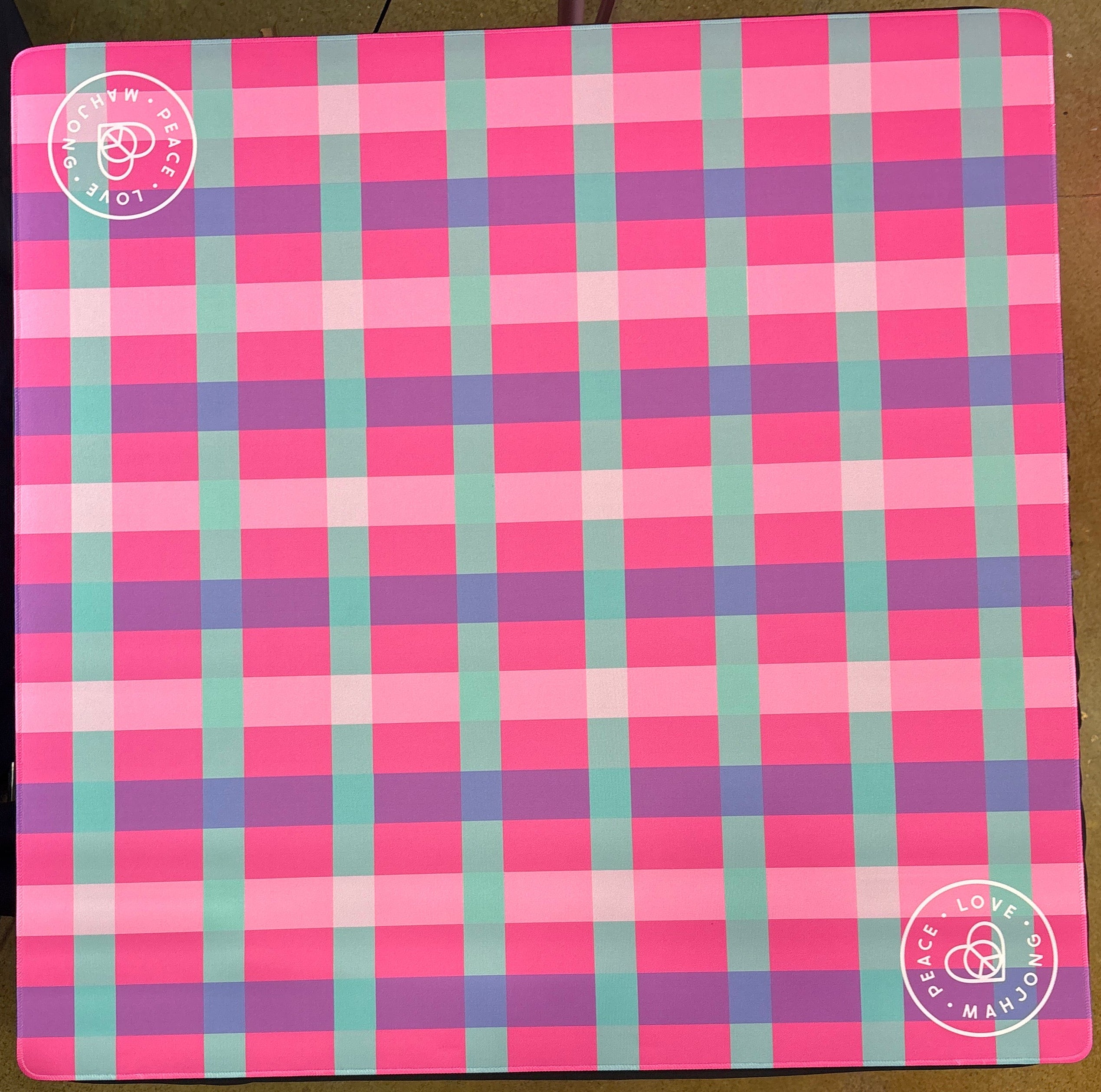 Peace Love Mahjong Plaid & Stripes Plaid- Pink Cabana Mahjong Mat