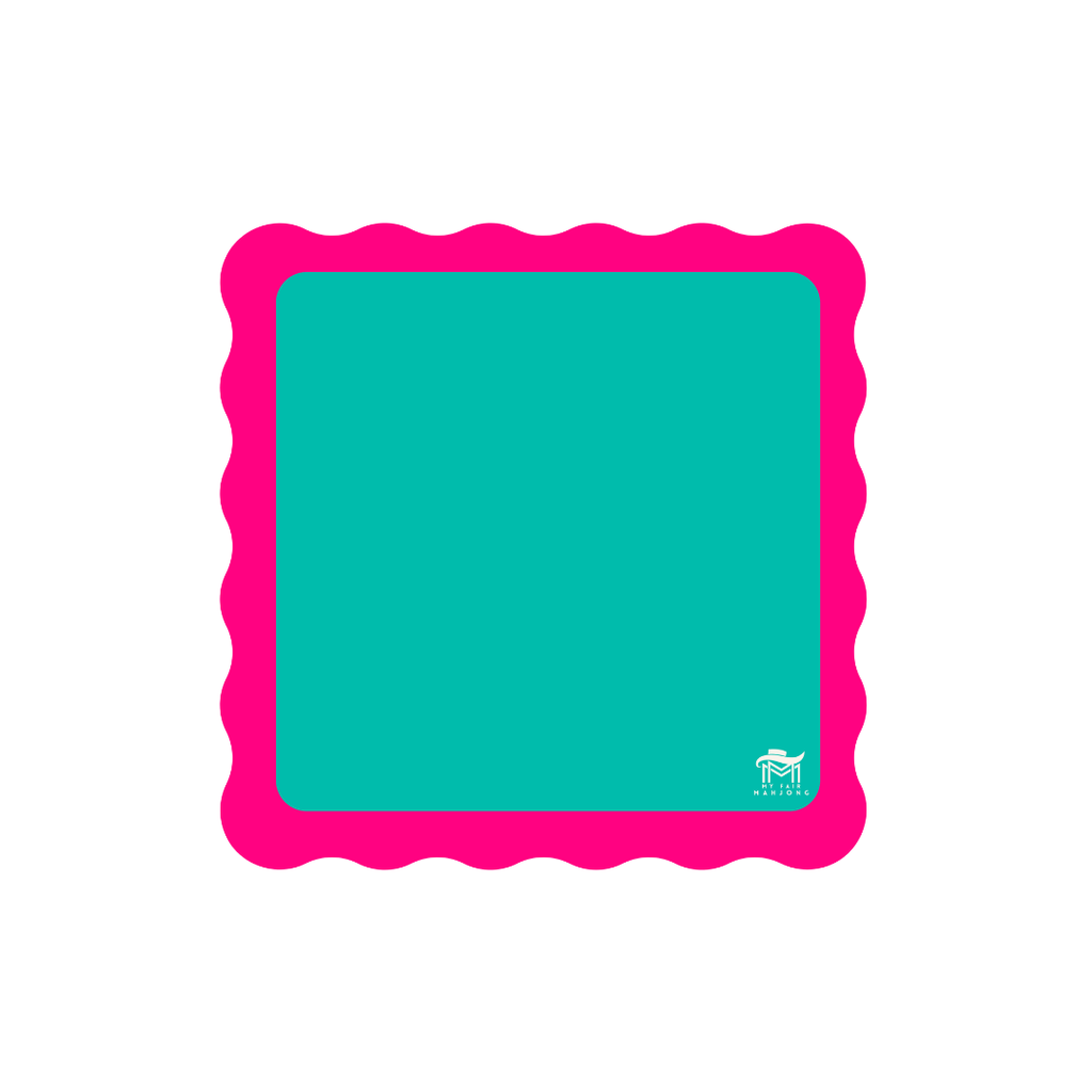 My Fair Mahjong MINI MAHJONG MAT  |  Color Wave  |  21" x 21": Pink Center- Blue Scallop