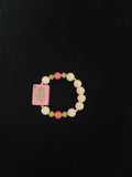 #9 Mahjong Tile Bracelet with Pink, Green, and White Beads with Bam Bird