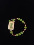 Mahjong Tile Bracelet with Green, Brown, and Gold Beads with Green Dragon