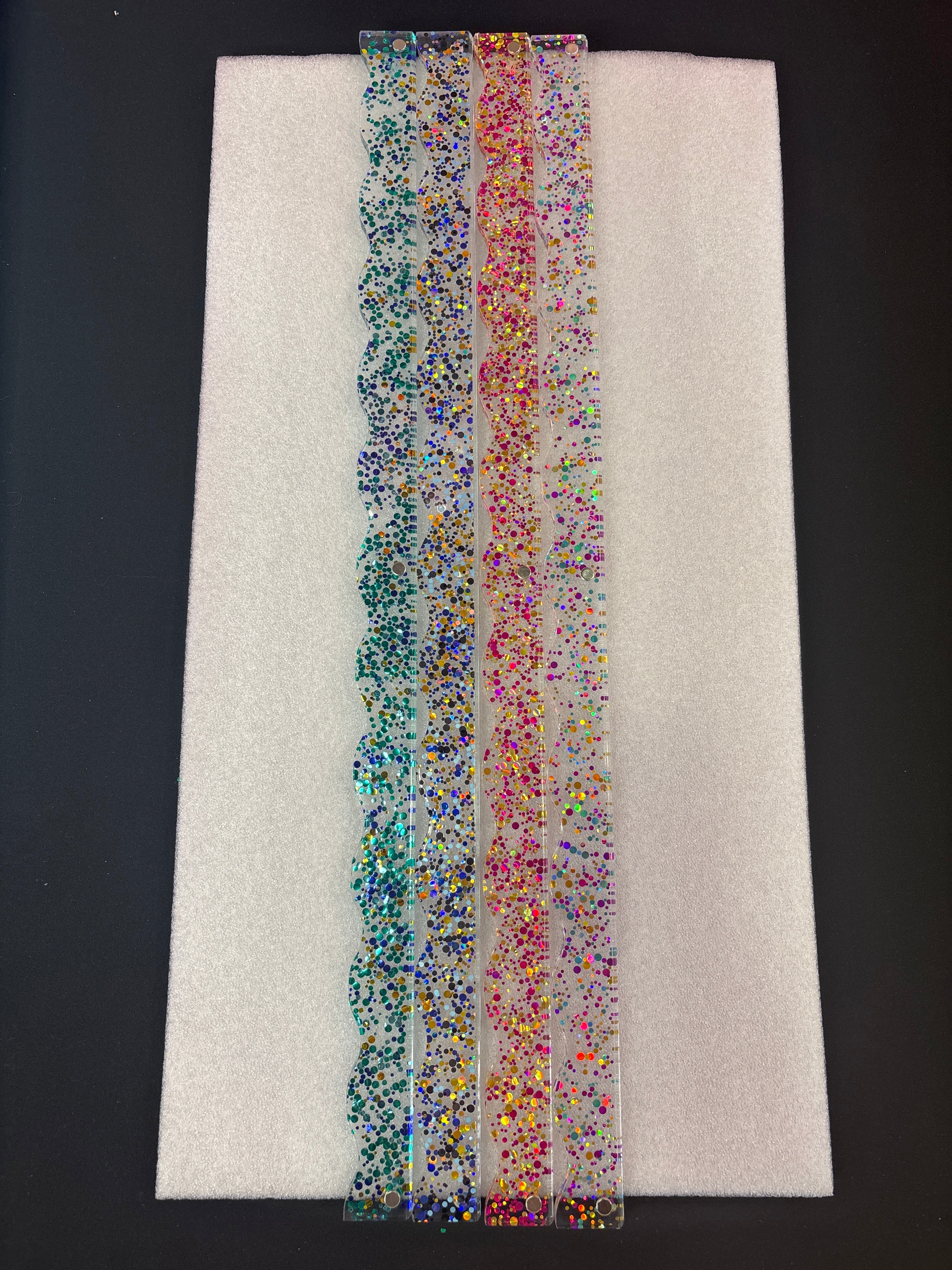 My Fair Mahjong MAHJONG RACK PUSHER ADD ON-MAGNETIC | Premium Acrylic Set(4): Scalloped Multi Confetti