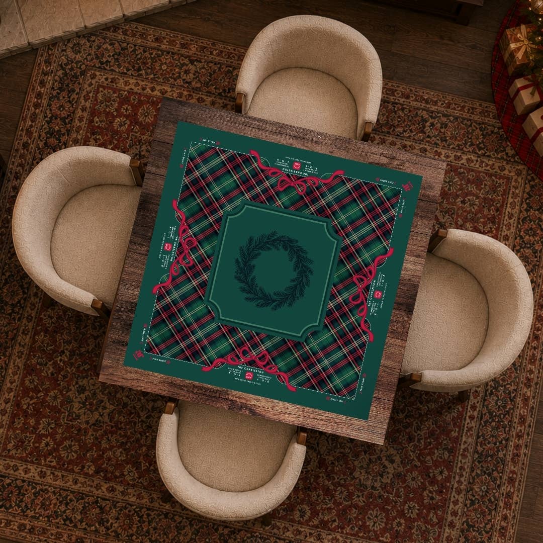 NEOPRENE Evergreen & Tartan Mahjong Mat | Holiday Christmas