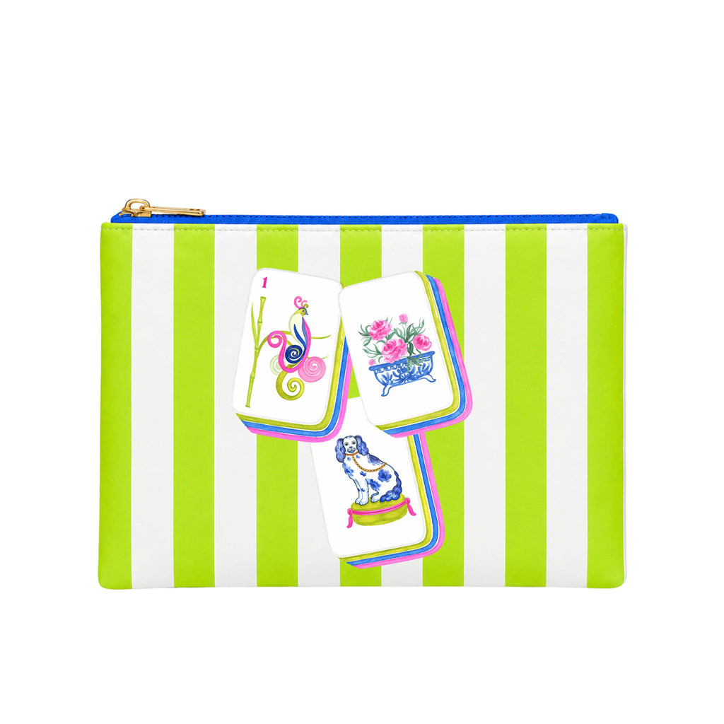 Mahjong Tile Bag mahjong gift | 9"x12"  Lime Stripe leather