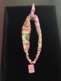Mahjong Tile Scarf Necklace- pink floral with one dot