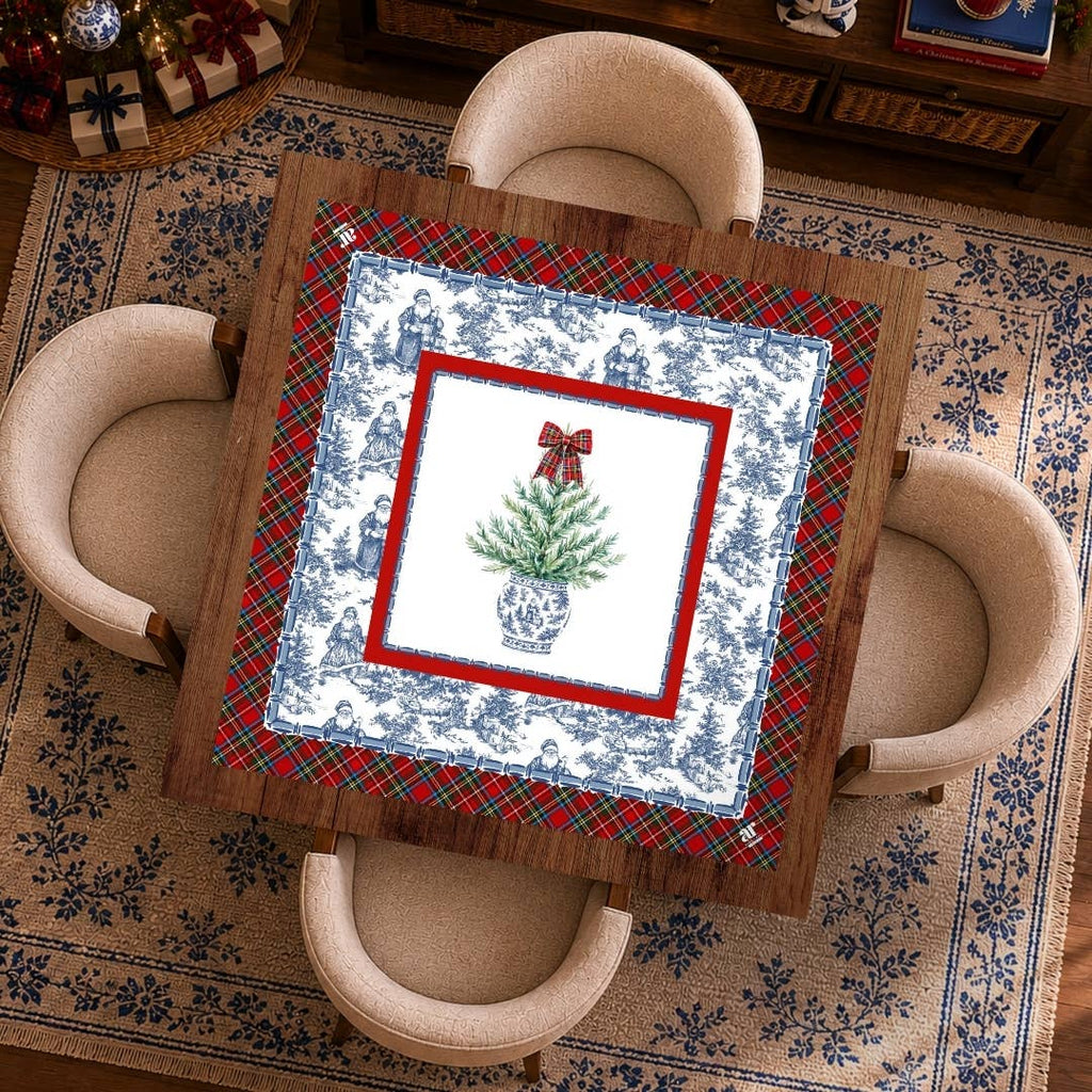 NEOPRENE Tartan Toile Noël Mahjong Mat | Holiday Christmas