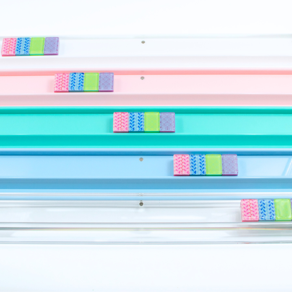 My Fair Mahjong MAHJONG RACKS | Premium Acrylic | 4 Racks + 4 Pushers: Solid Macaron Blue