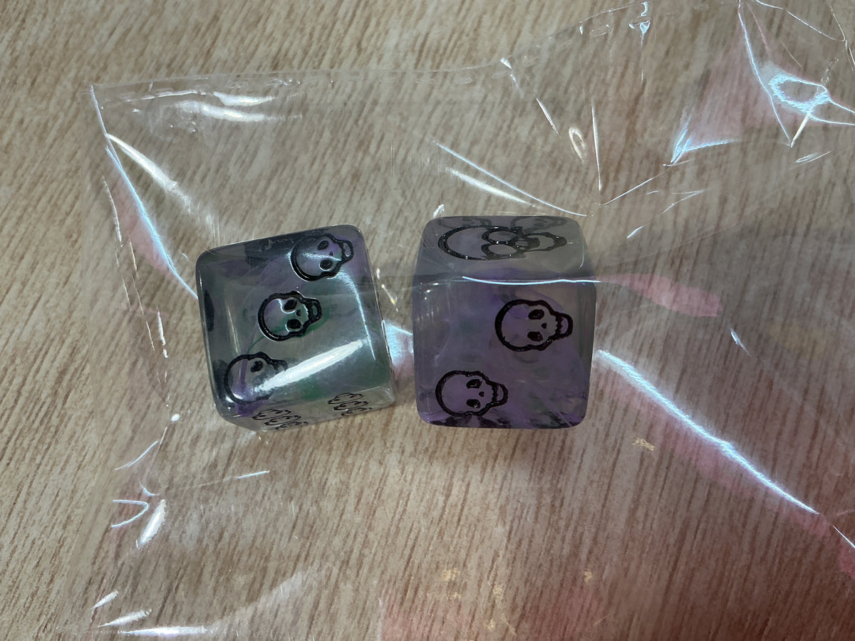 Clear Purple Green Skull Mahjong Dice