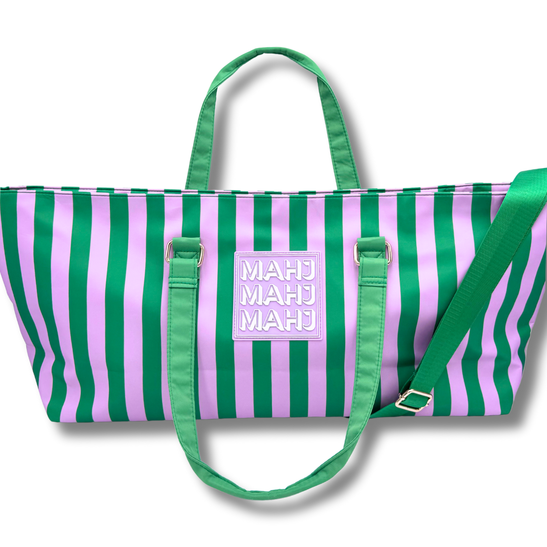 My Fair Mahjong MAHJONG TOTE BAG  |  Wide with Zipper Closure: Geometric- Pink Tote Bag