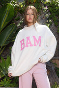 MAHJONG  Reversible "MAHJ"&"BAM" Mock Neck Sweatshirt: Ash Grey/Pink S/M OR L/XL (PRESALE ETA OCT!)