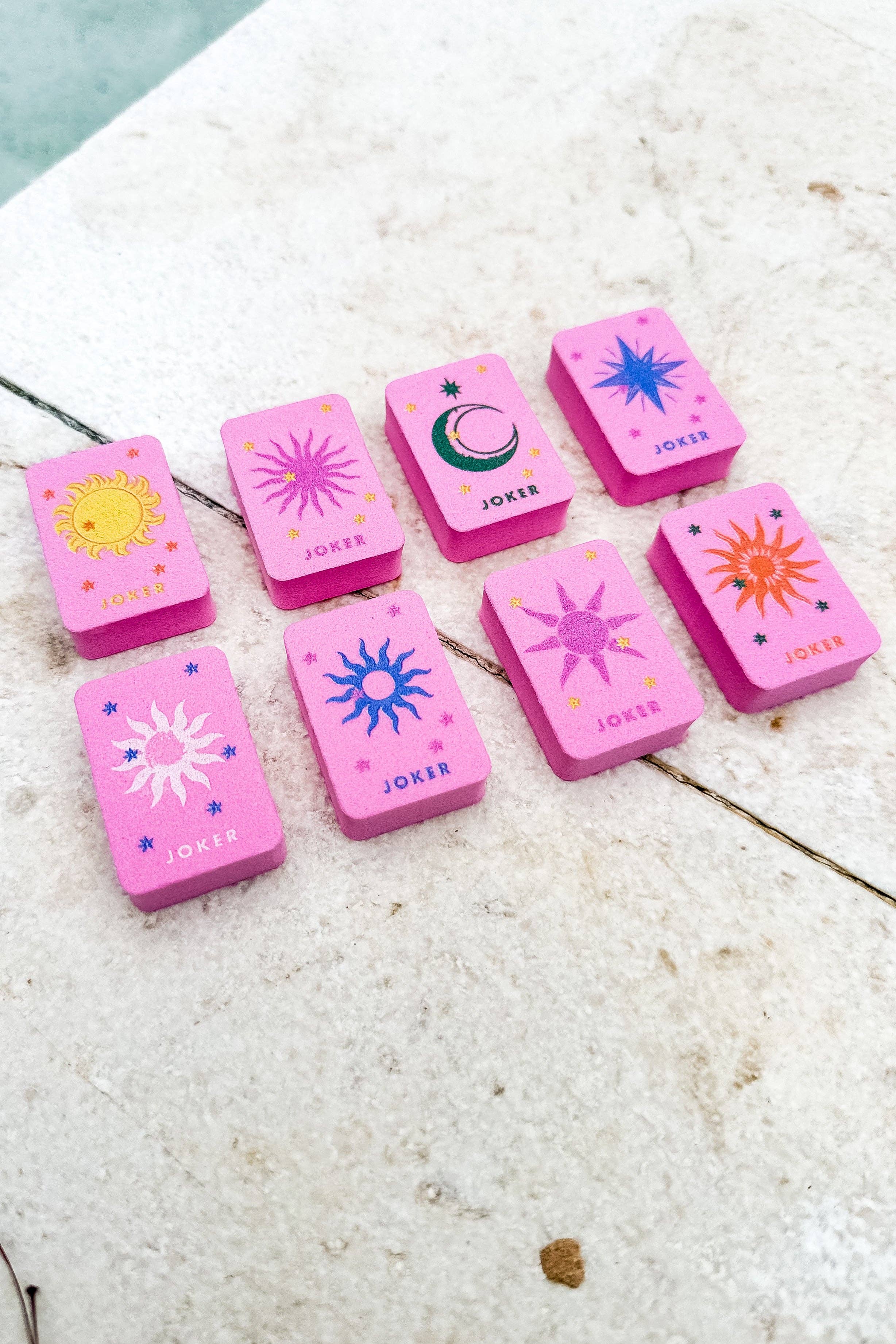 Floating Mahjong Tiles in Floral Pink for the Pool