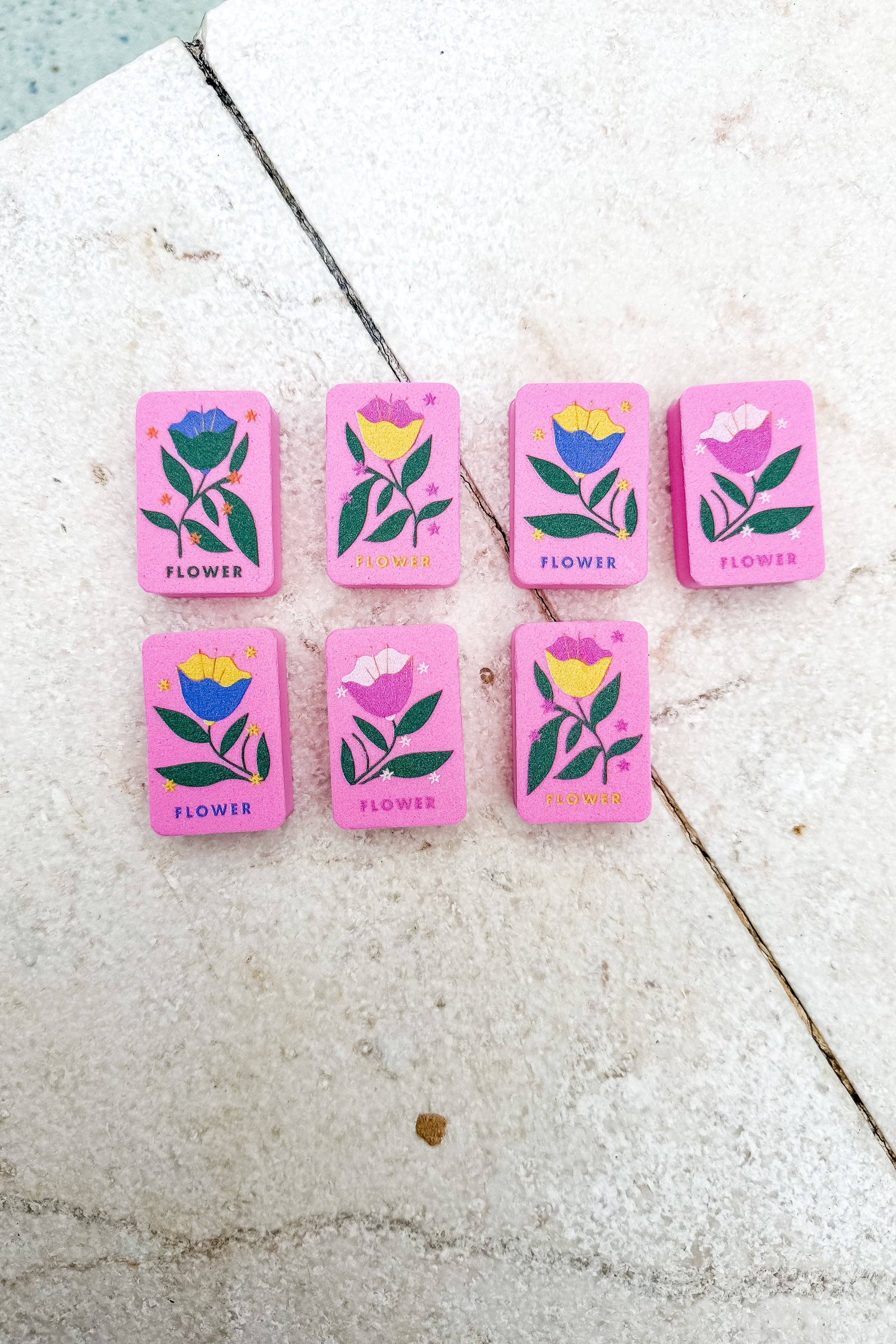 Floating Mahjong Tiles in Floral Pink for the Pool