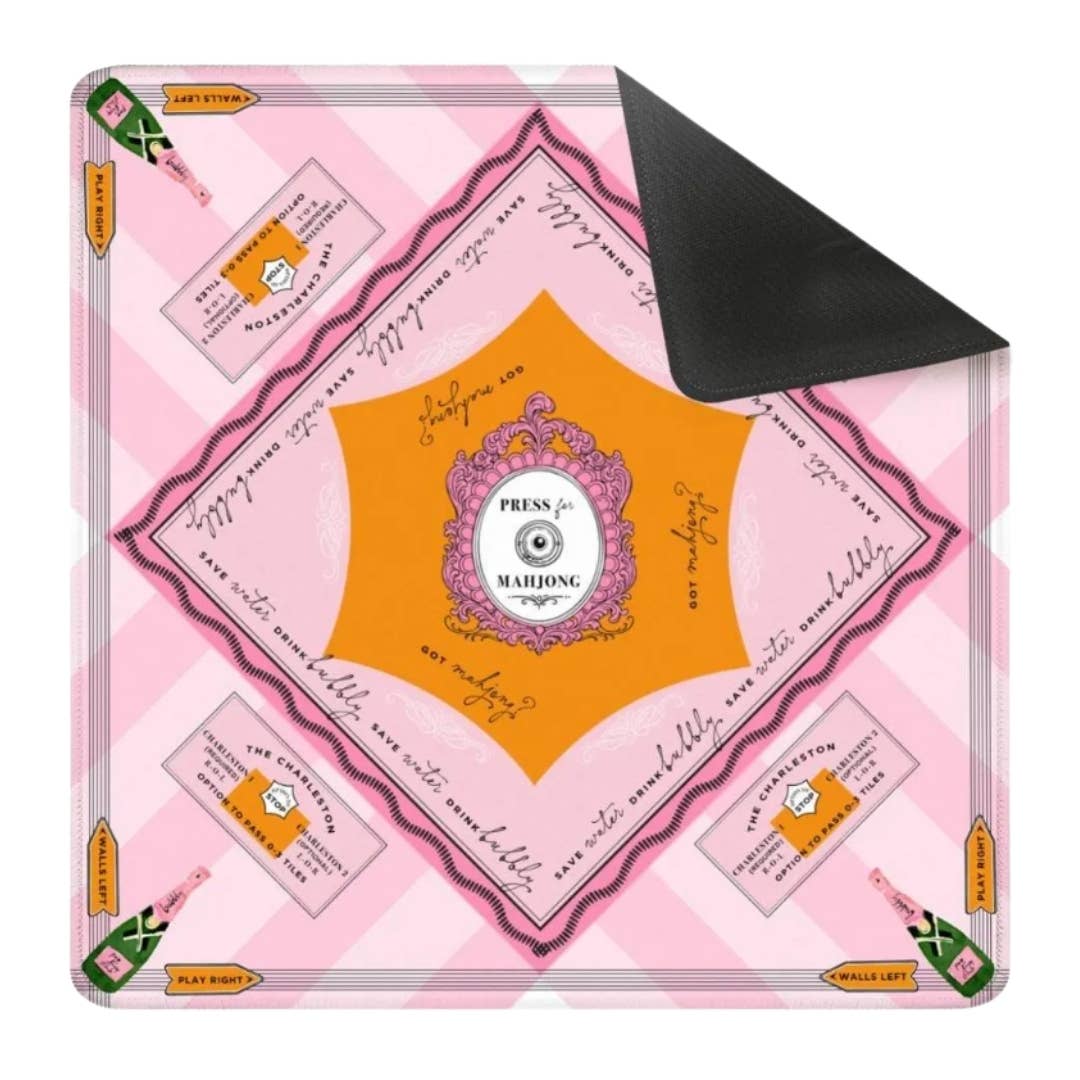 NEW NEOPRENE 'Press for Mahjong' Mat | Champagne & Mahj