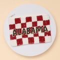 Gameday Checkered Pattern State Name Seed Beaded Coin Bag: Burgundy White
