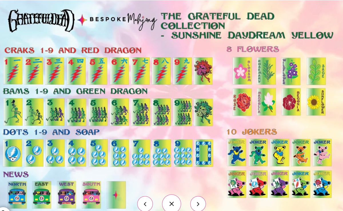 Grateful Dead Tiles (Sunshine Day Dream Tie Dye Pearl)- Bespoke Mahjong