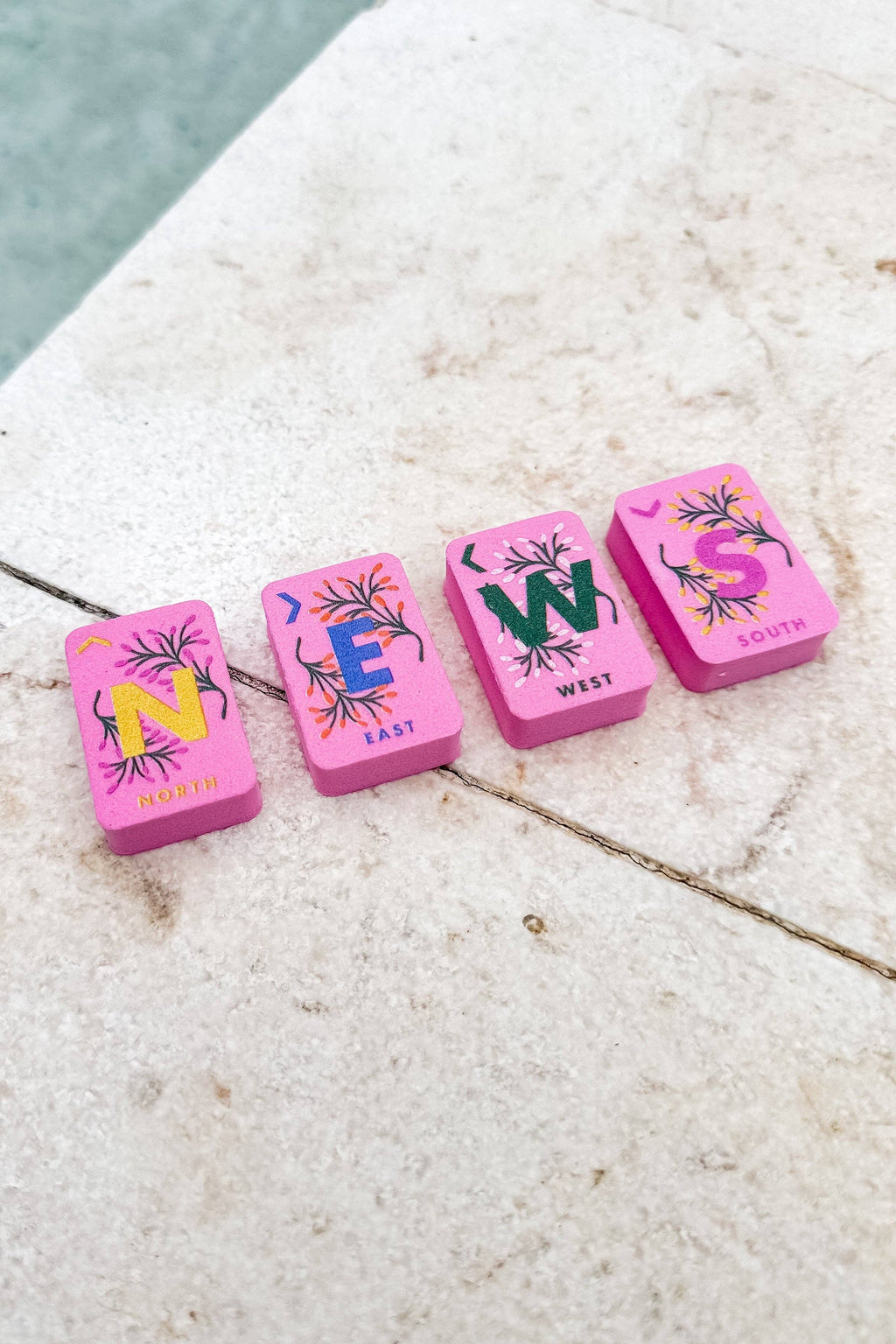 Floating Mahjong Tiles in Floral Pink for the Pool