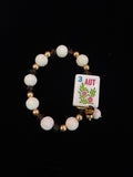 #13 Mahjong Tile Bracelet with White and Brown Beads with 3 Flower