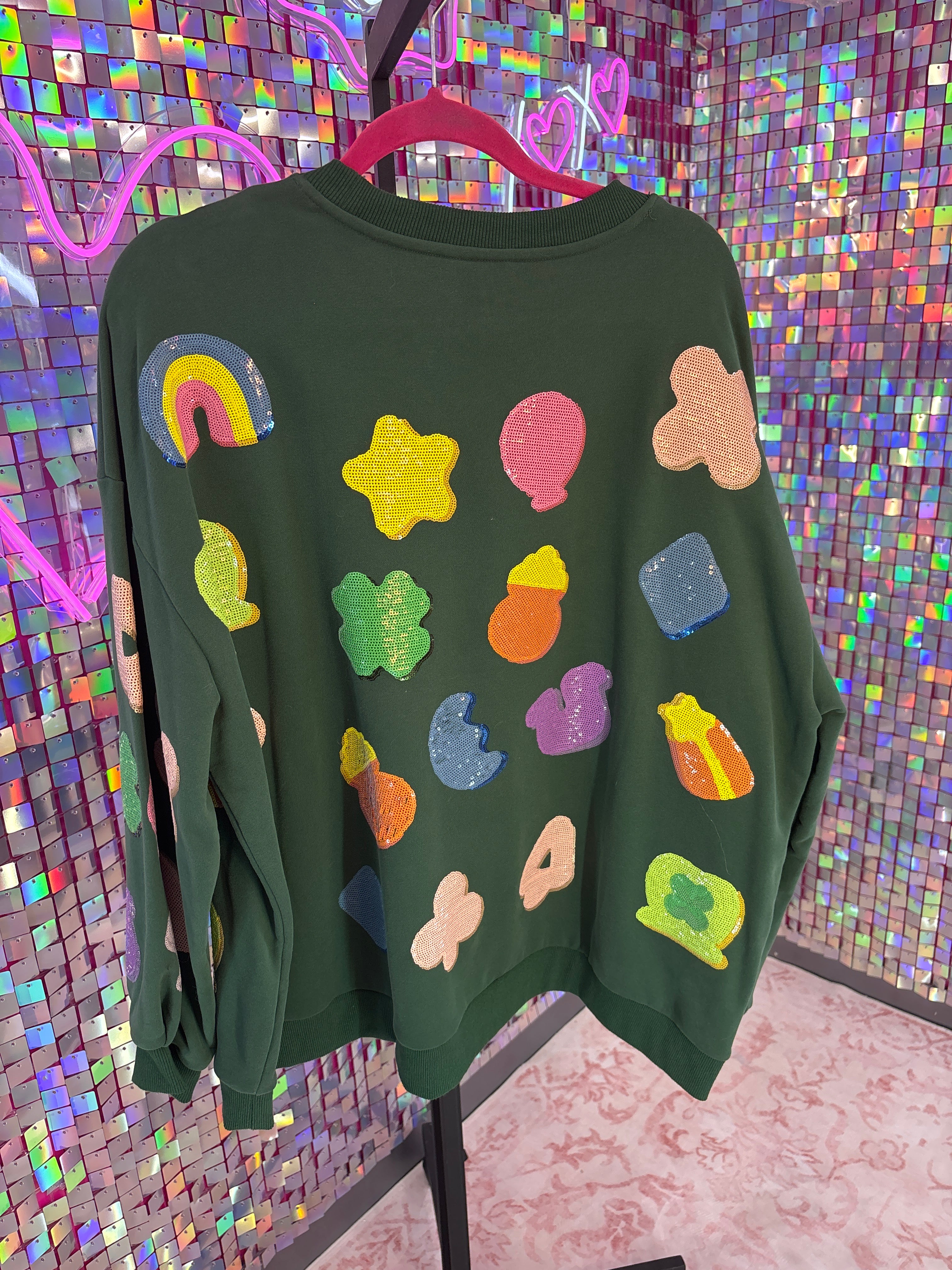 Queen of Sparkles QOS NWOT Green Lucky Charms Sweatshirt XL
