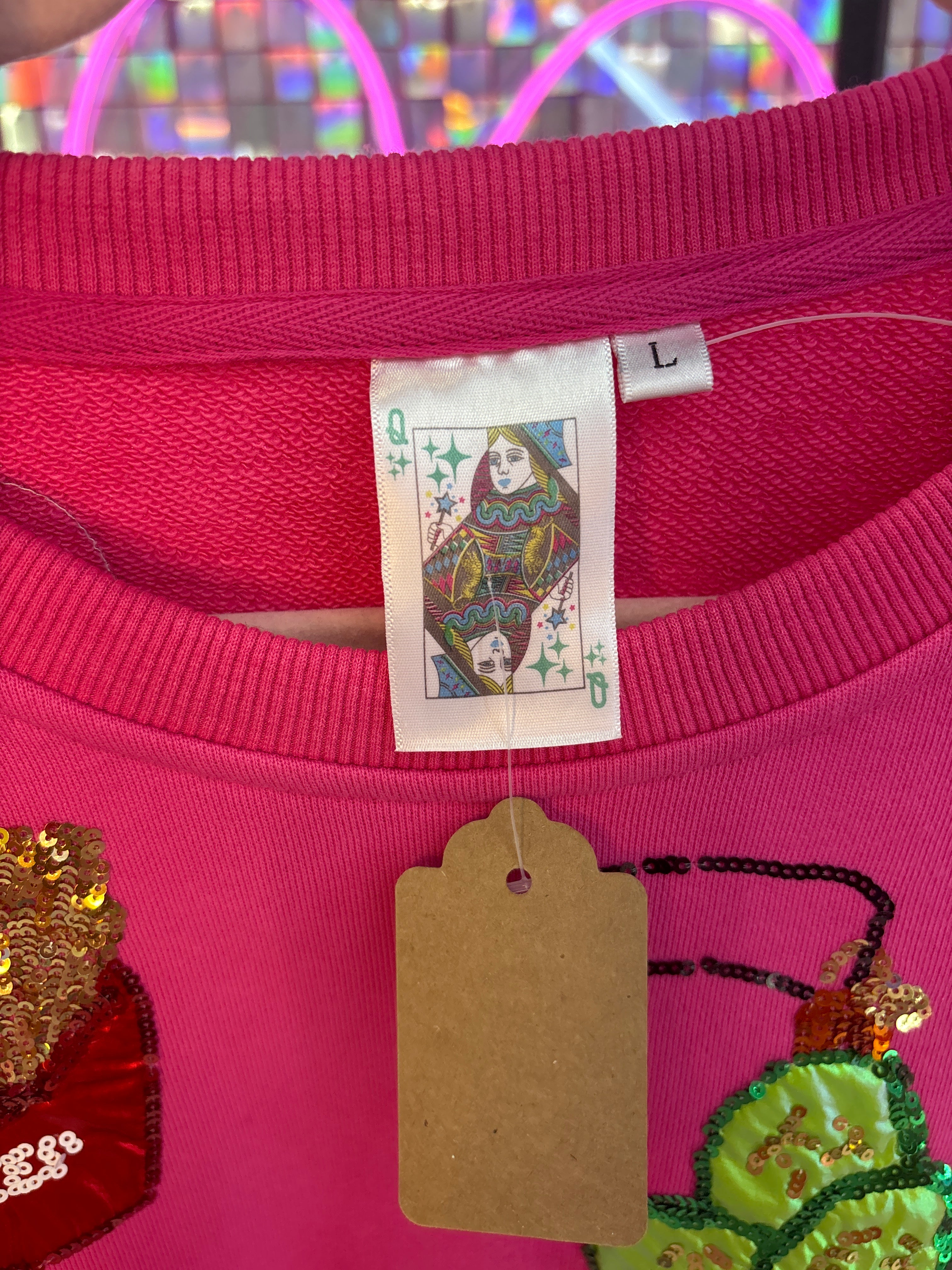 Queen of Sparkles QOS NWOT Pink Ornaments Sweatshirt L