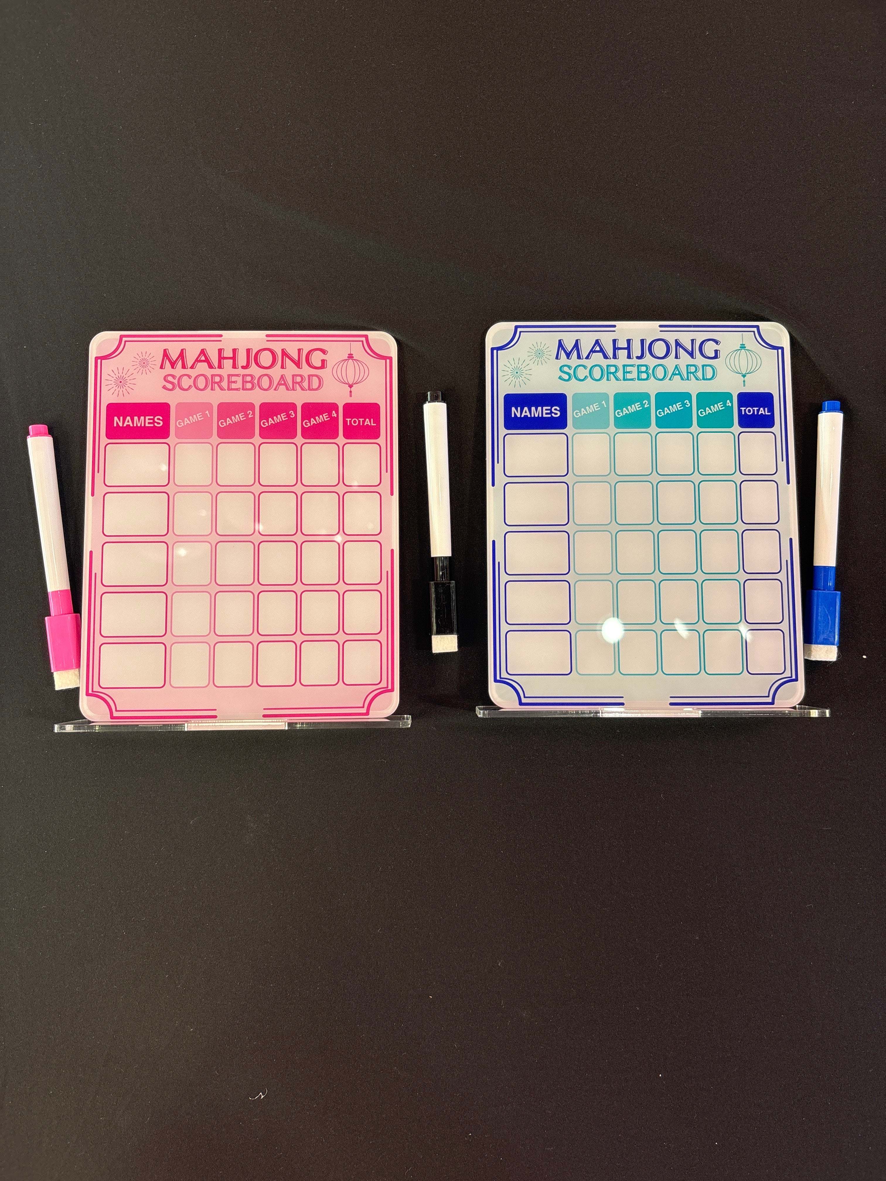 Dry Erase Mahjong Scoreboard with Dry Erase Marker- Pink or Blue