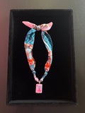 Mahjong Tile Scarf Necklace- Blue and Orange with 9 Crack