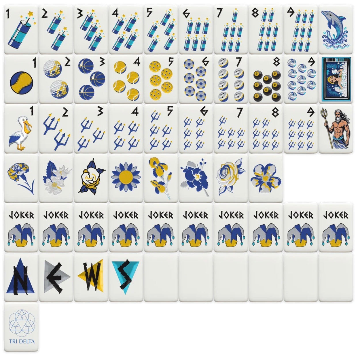 Mahjong Sisterhood Tri Delta Bid Day Bundle- Mahjong Tiles, Mat, and Shufflers