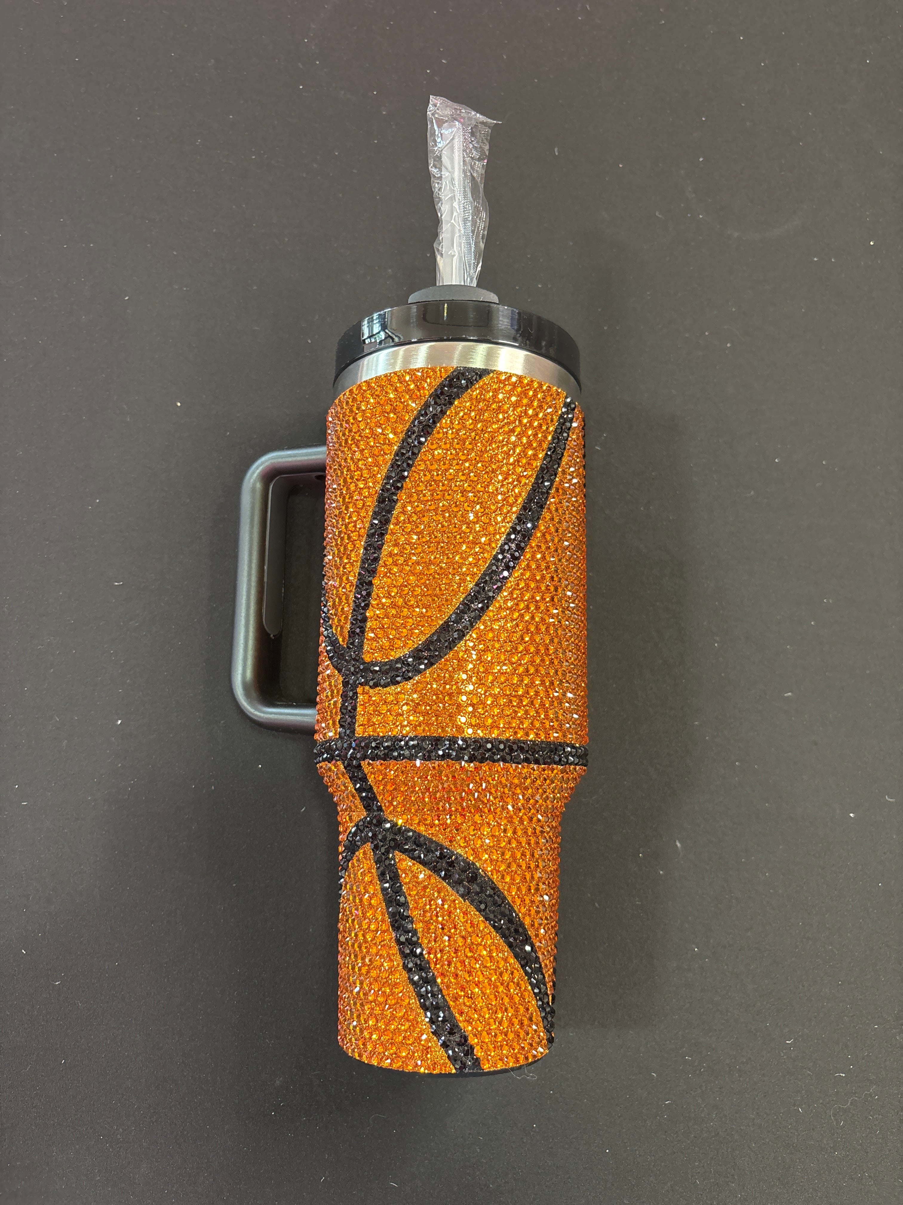 Orange and Black Basketball Tumbler Cup