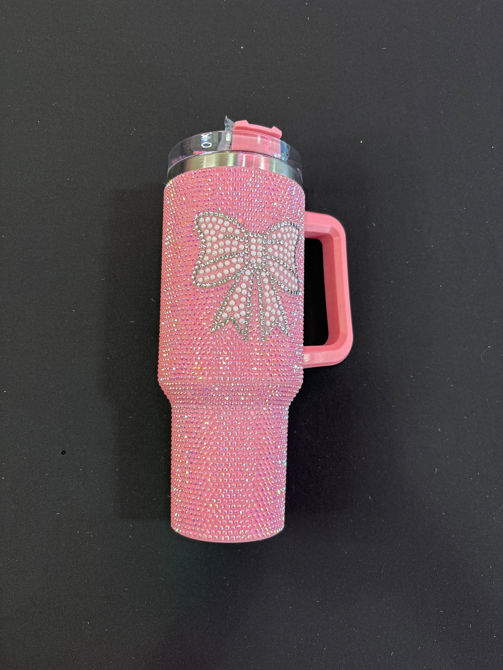Light Pink Sparkle Tumbler Cup with White Bow