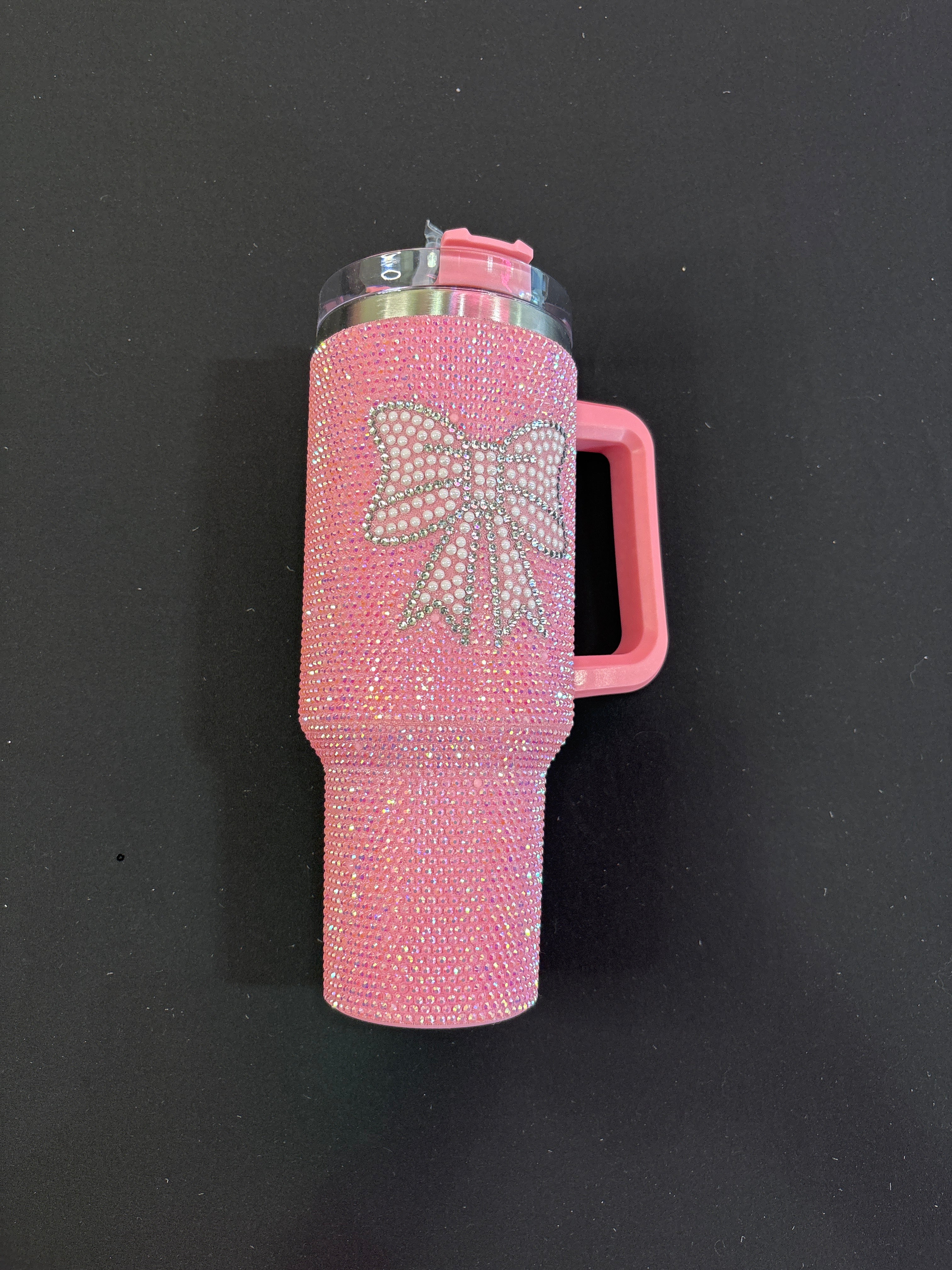 Light Pink Sparkle Tumbler Cup with White Bow