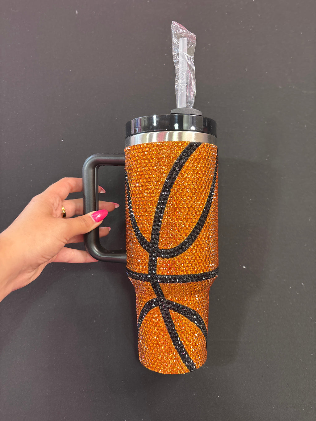 Orange and Black Basketball Tumbler Cup