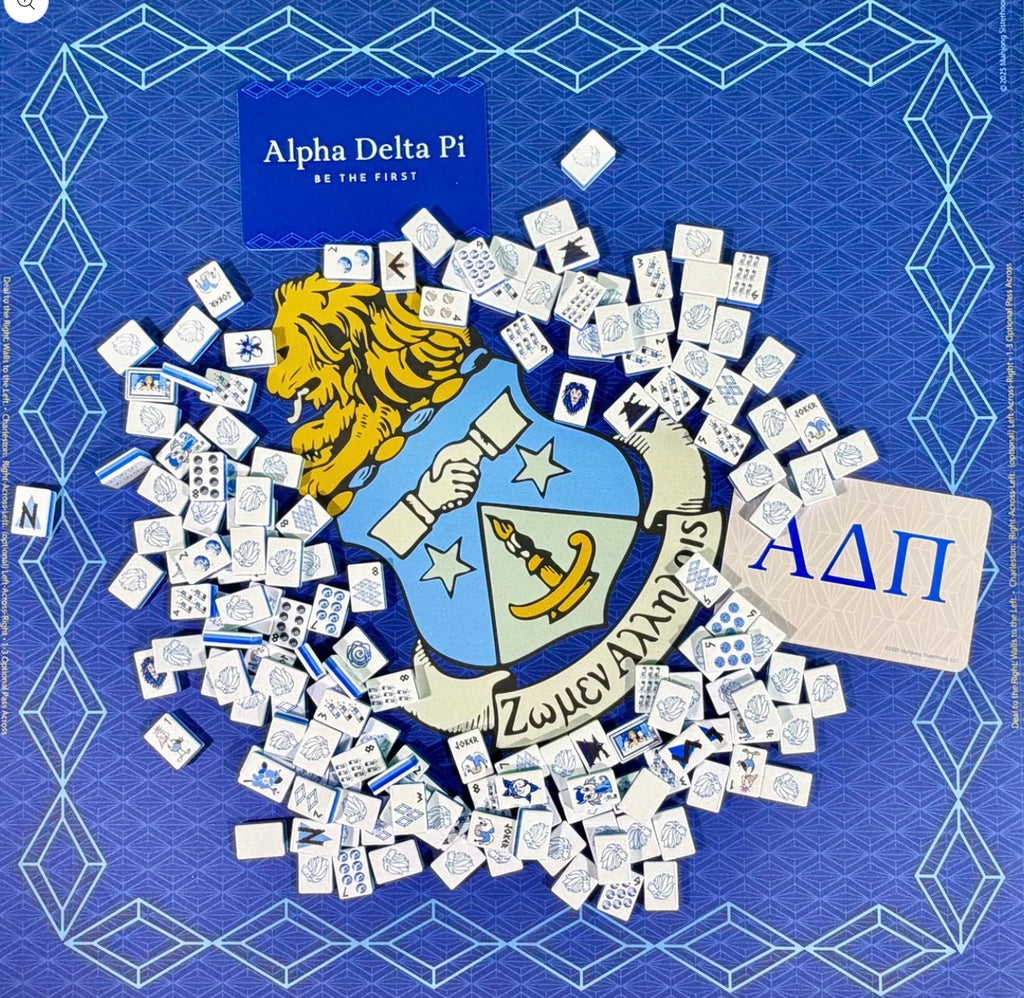 Mahjong Sisterhood Alpha Delta Pi Bid Day Bundle - Mahjong Tiles, Mat, and Shufflers