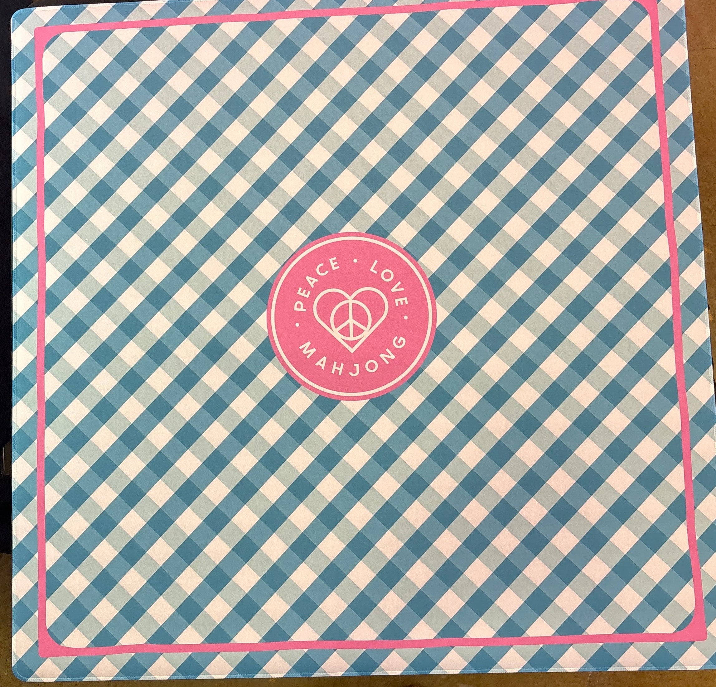Peace Love Mahjong Plaid & Stripes Gingham- Teal Bloom Mahjong Mat