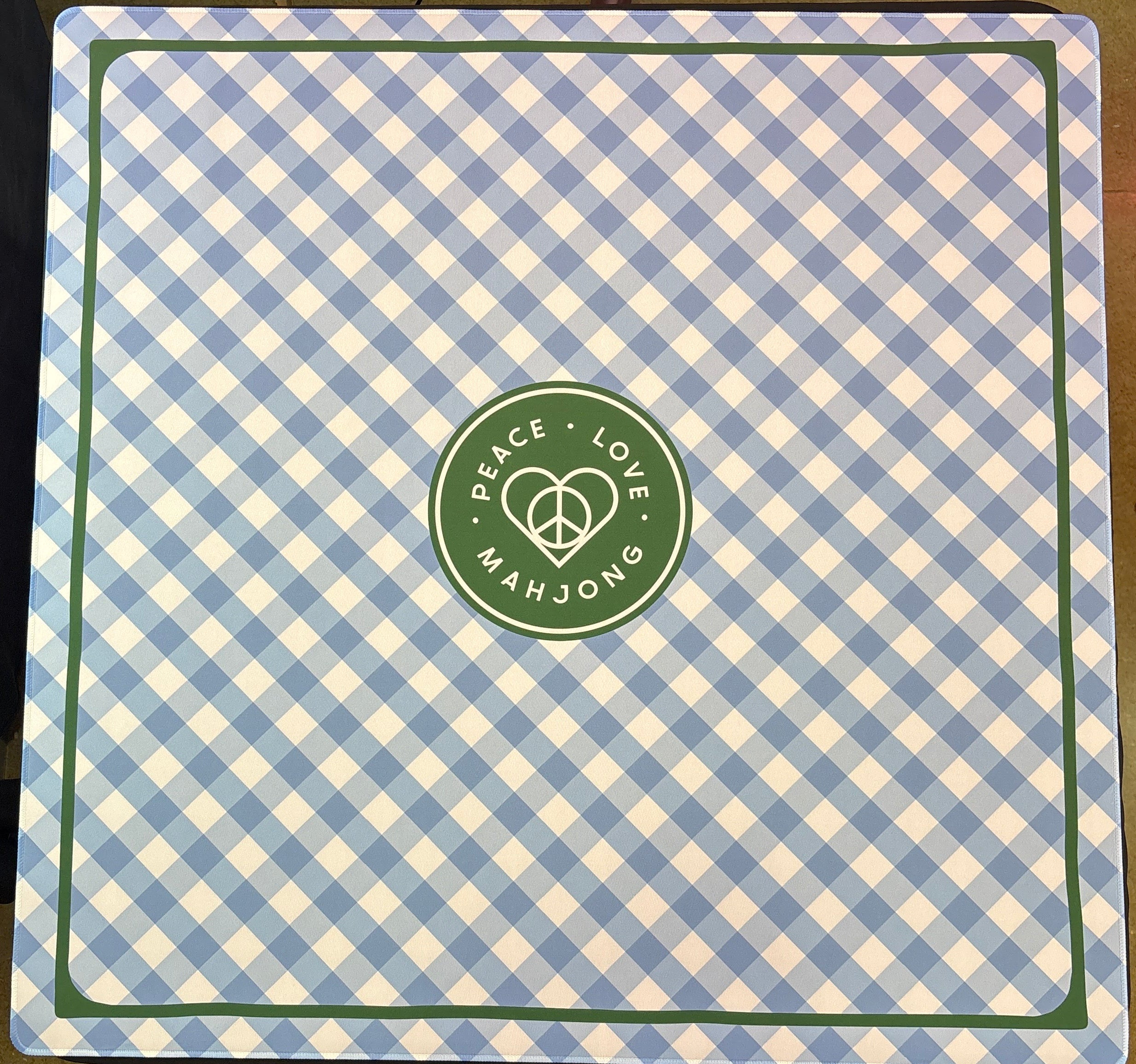 Peace Love Mahjong Plaid & Stripes Gingham - Blue Bird Mahjong Mat