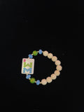 #17 Mahjong Tile Bracelet with White, Green, and Blue Beads with 8 Bam
