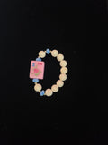 #12 Mahjong Tile Bracelet with White and Blue Beads with Summer Flower