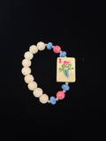 #19 Mahjong Tile Bracelet- with Pink, Blue, and White Beads with 1 Bam Bird