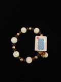 #16 Mahjong Tile Bracelet with White, Gold, and Brown Beads with 8 Dot