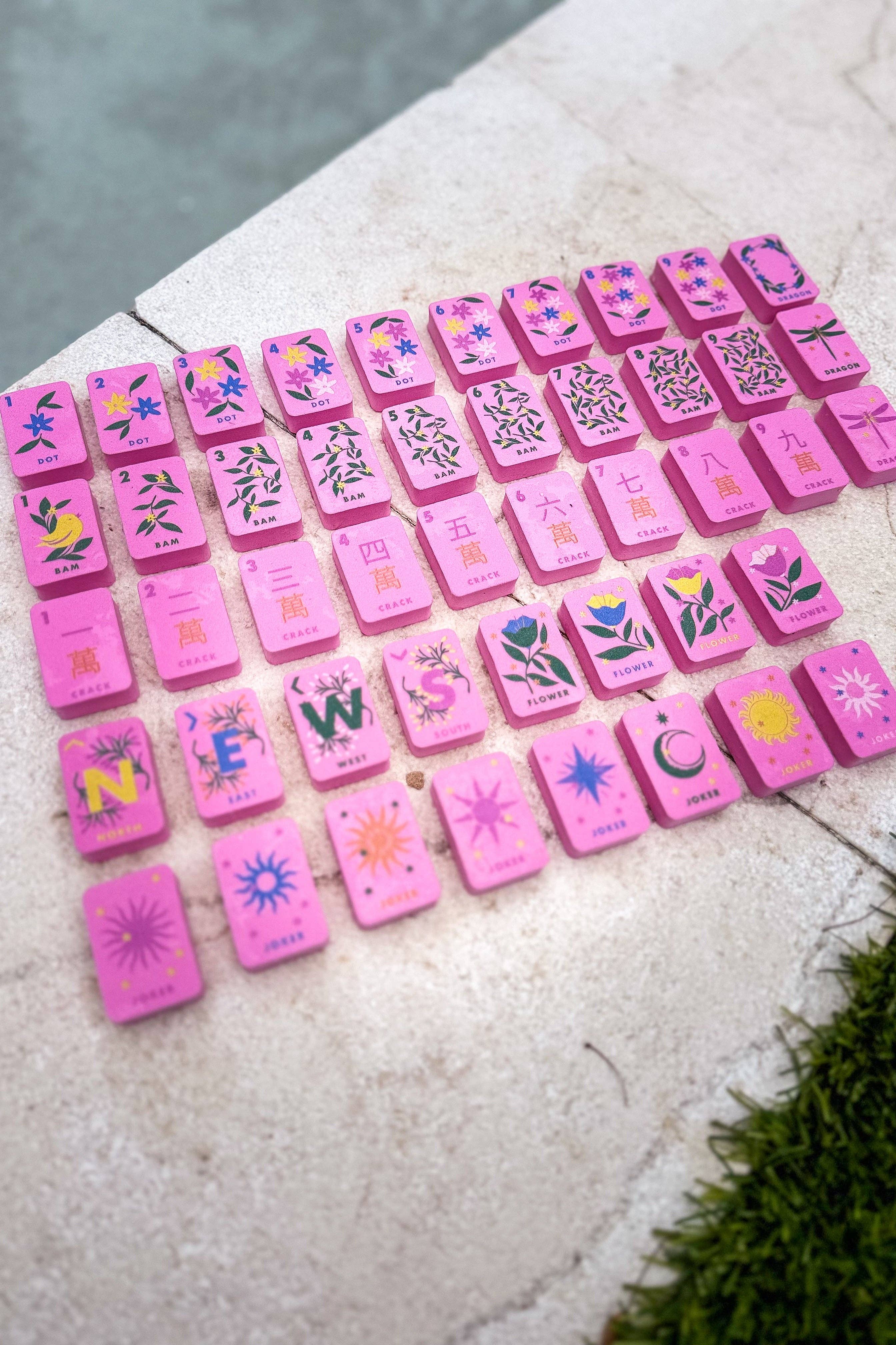 Floating Mahjong Tiles in Floral Pink for the Pool