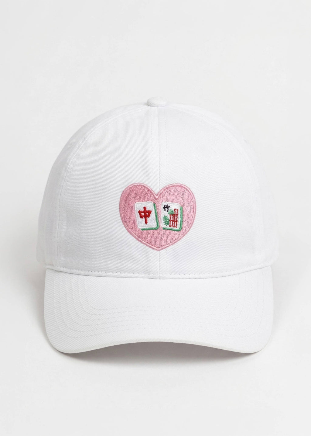 MAHJONG Heart Tiles Embroidered Baseball Cap: White