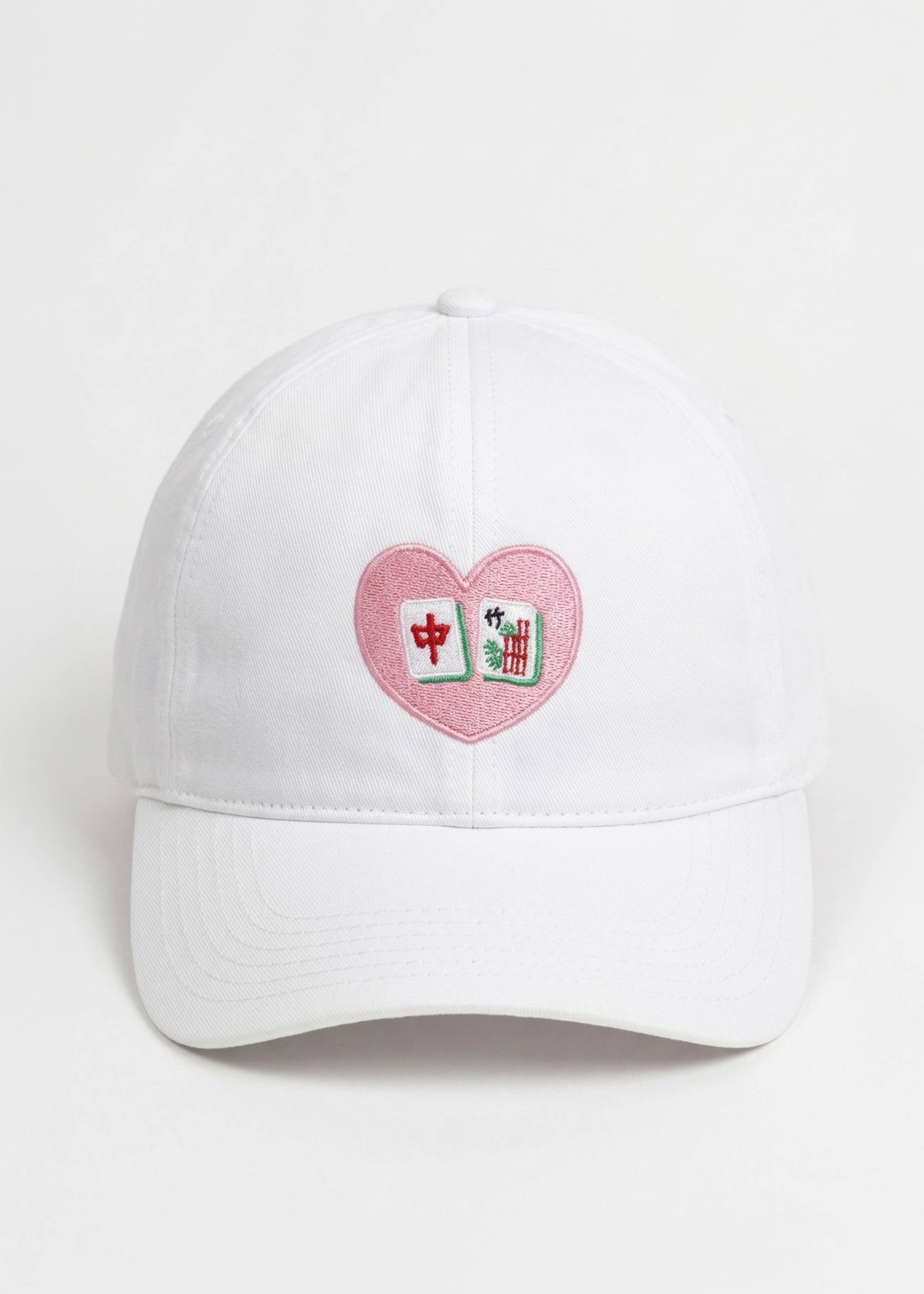 MAHJONG Heart Tiles Embroidered Baseball Cap: White