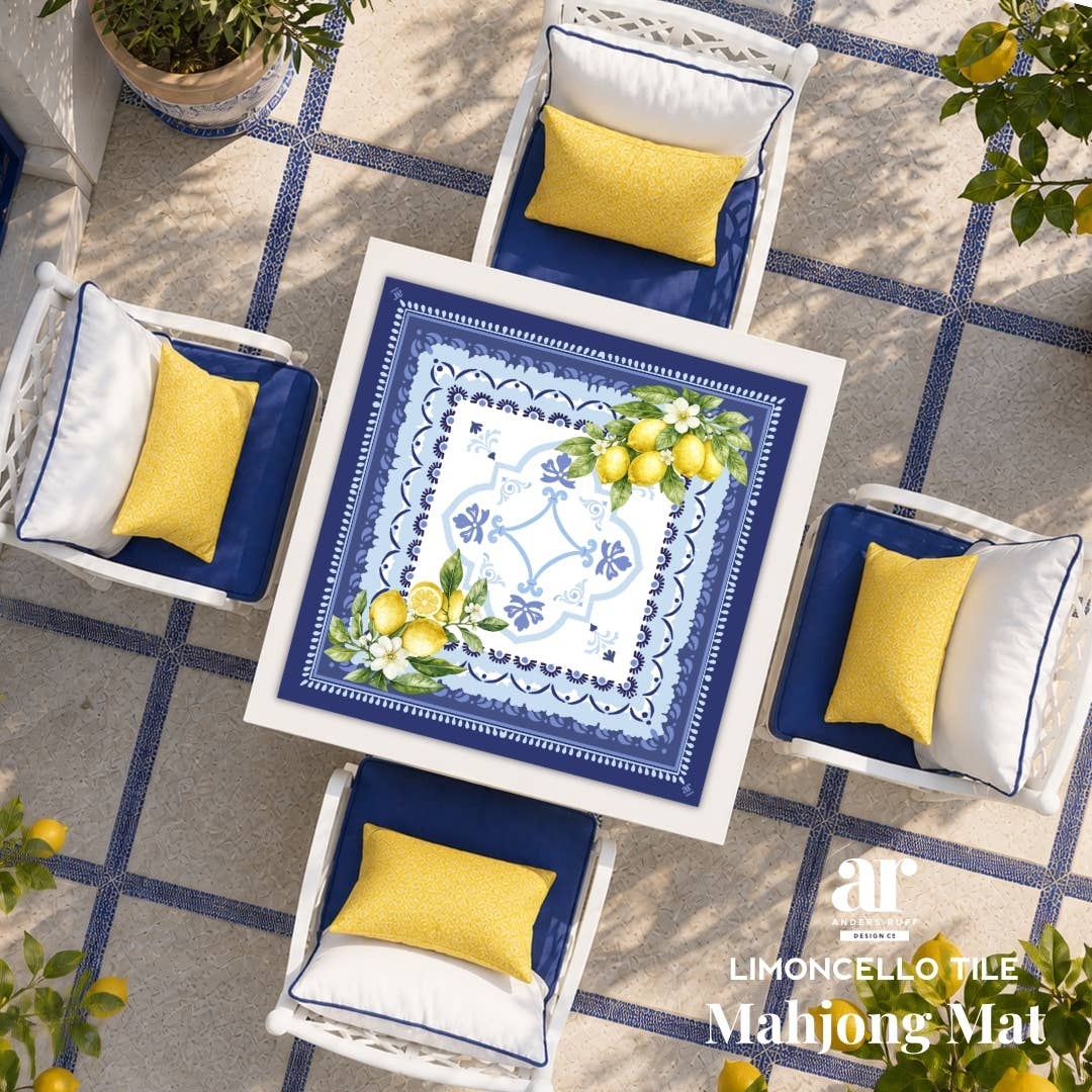 Amalfi Coast Mahjong Mat | Lemon Italy Mediterranean: 31.5” x 31.5” / Limoncello Tile
