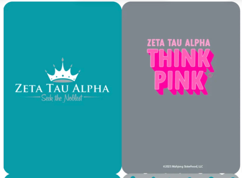 Mahjong Sisterhood Zeta Tau Alpha Bid Day Bundle - Mahjong Tiles, Mat, and Shufflers