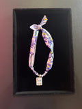 Mahjong Tile Scarf Necklace- Blue Floral with 4 Dot