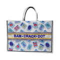 HAND BEADED MAHJONG TOTE BAG - BAM CRACK DOT Ivory/Multi/ Royal